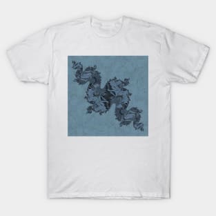 intricate Julia fractal in grey and blue T-Shirt